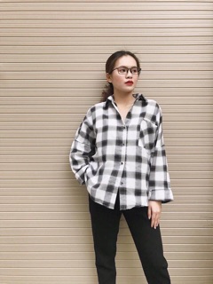 Áo sơ mi oversize caro đen trắng