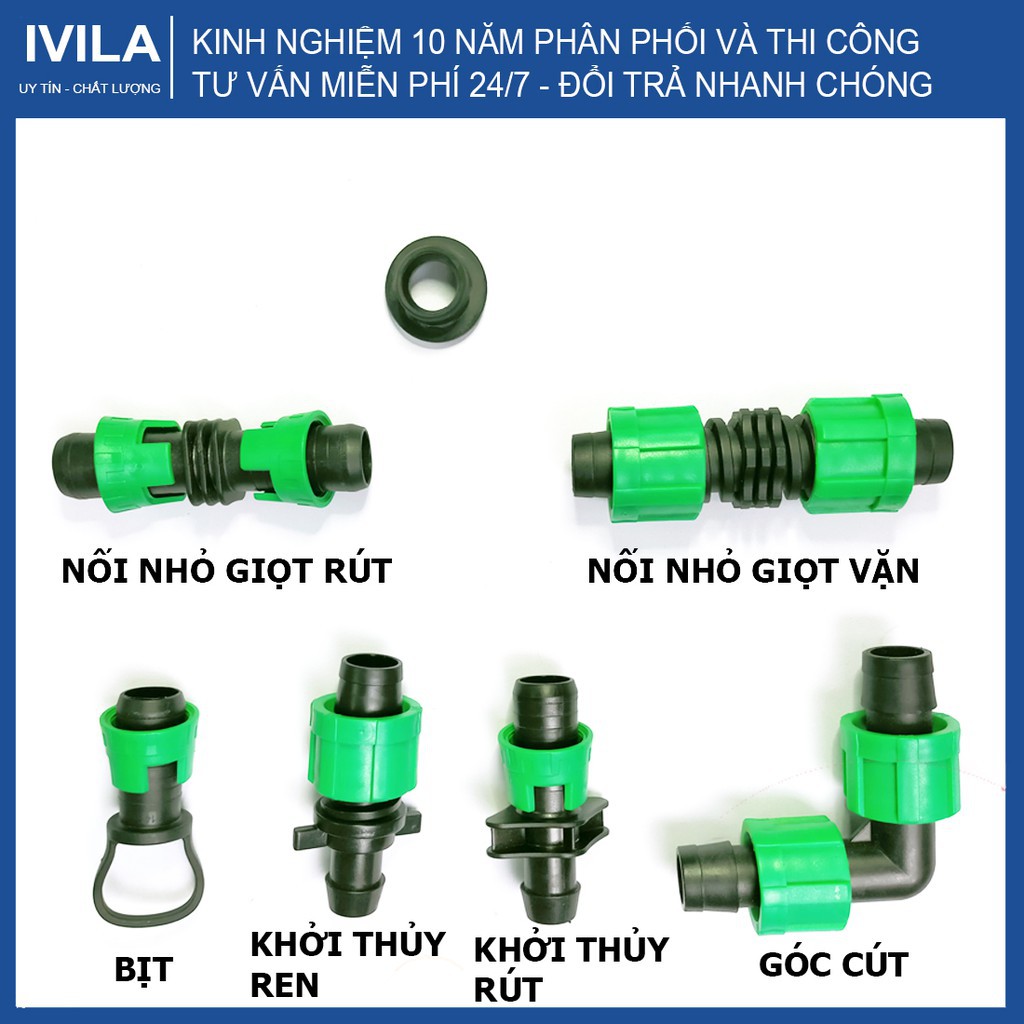 Nối nhỏ giọt vặn ống 16mm - Kết nối dây nhỏ giọt 16mm khớp nối ren vặn - Kết nối chắc chắn chịu áp lực nước cao