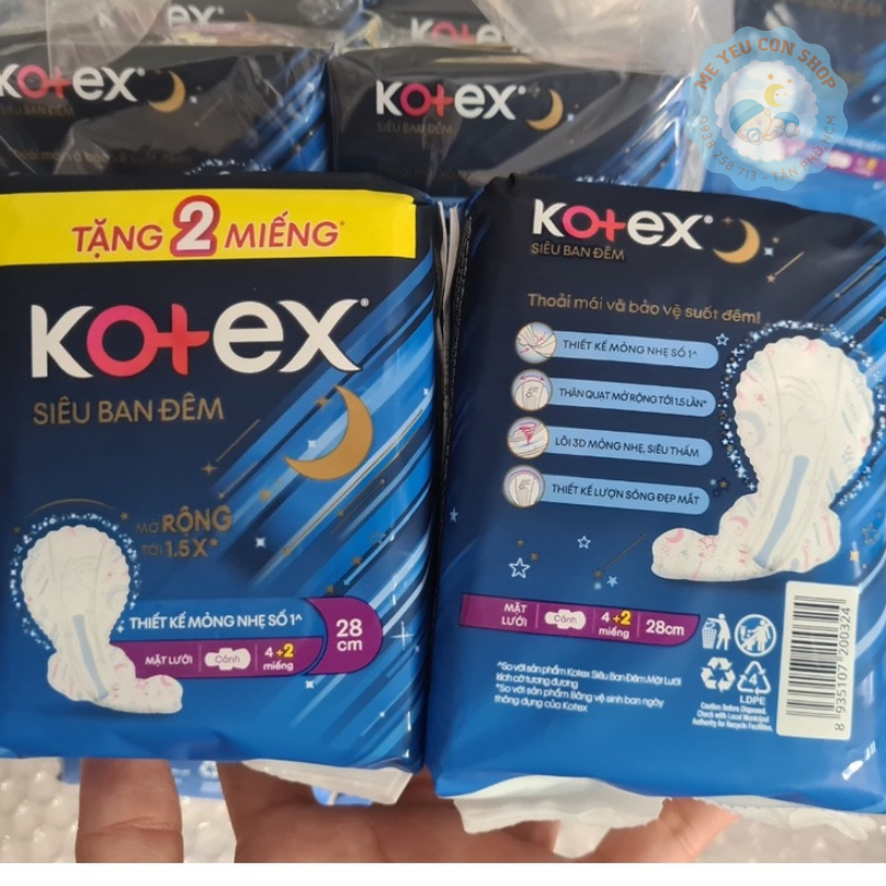 [Tặng 2 miếng] Gói 4 miếng - Băng vệ sinh có cánh Kotex ban đêm 28CM  (katydang)