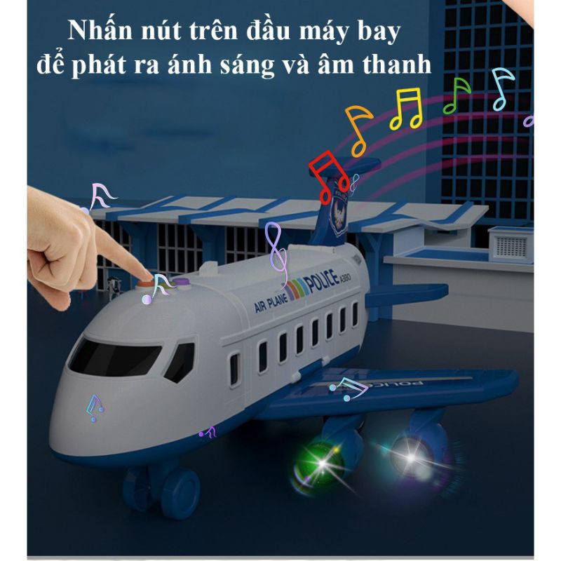 [Loại to 2 đèn cánh Qk chú ý kĩ]Đồ chơi máy bay biến dạng chở 4 xe hợp kim cảnhsát-cứuhoả-côngtrình hàng chuẩn loại A