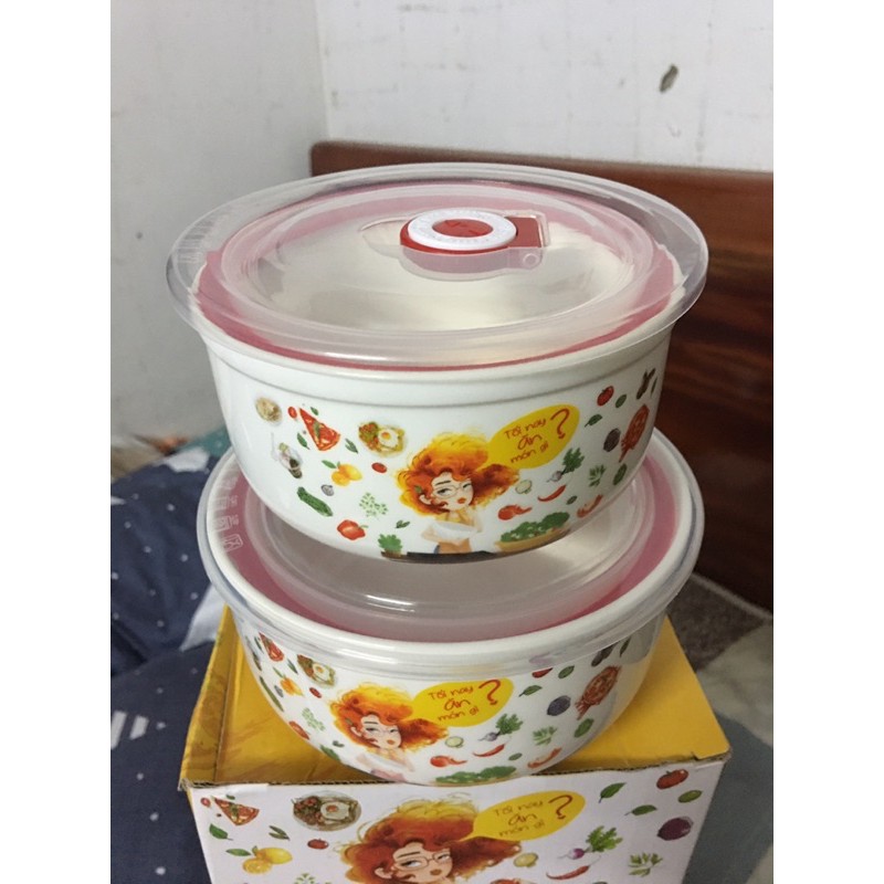 bộ 2 thố sứ xinh xắn có nắp hút chân không | BigBuy360 - bigbuy360.vn