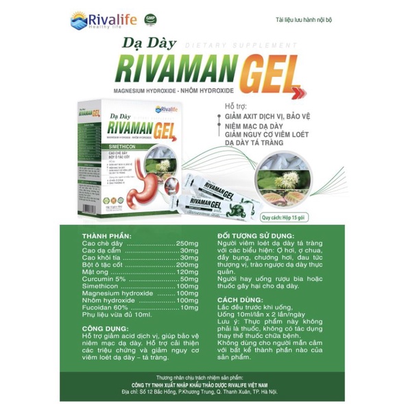 Dạ dày RIVAMANGEL, sản phẩm hàng đầu cho người viêm loét dạ dày