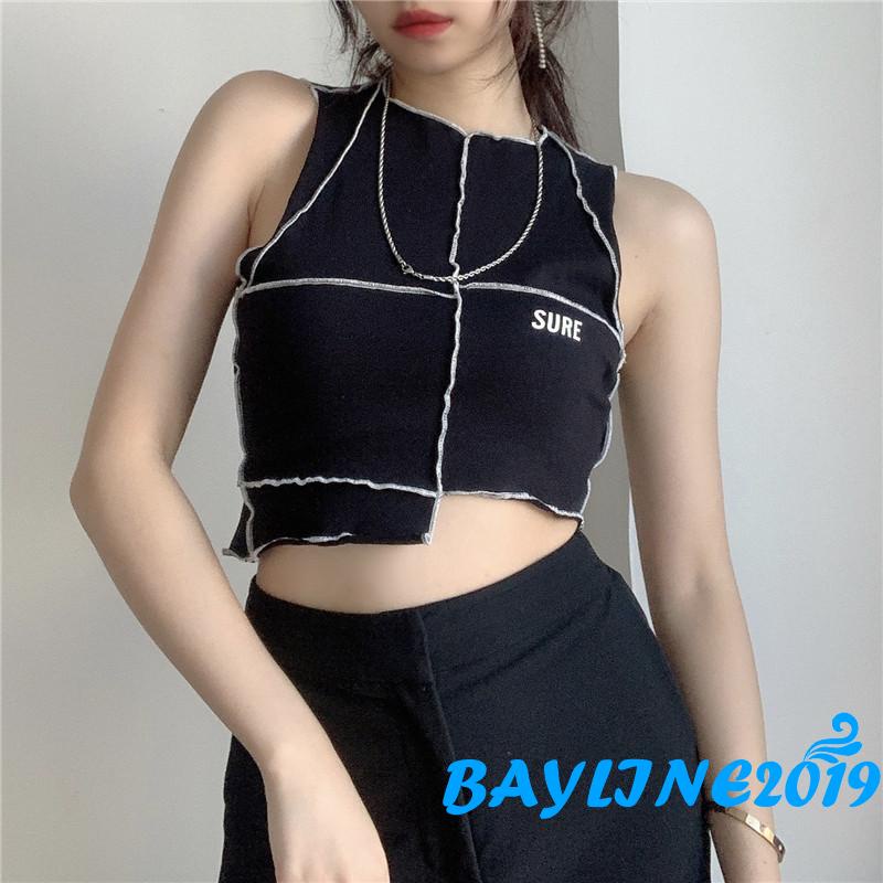 Áo Lửng Không Tay Phối Viền Trắng Quyến Rũ Cho Nữ