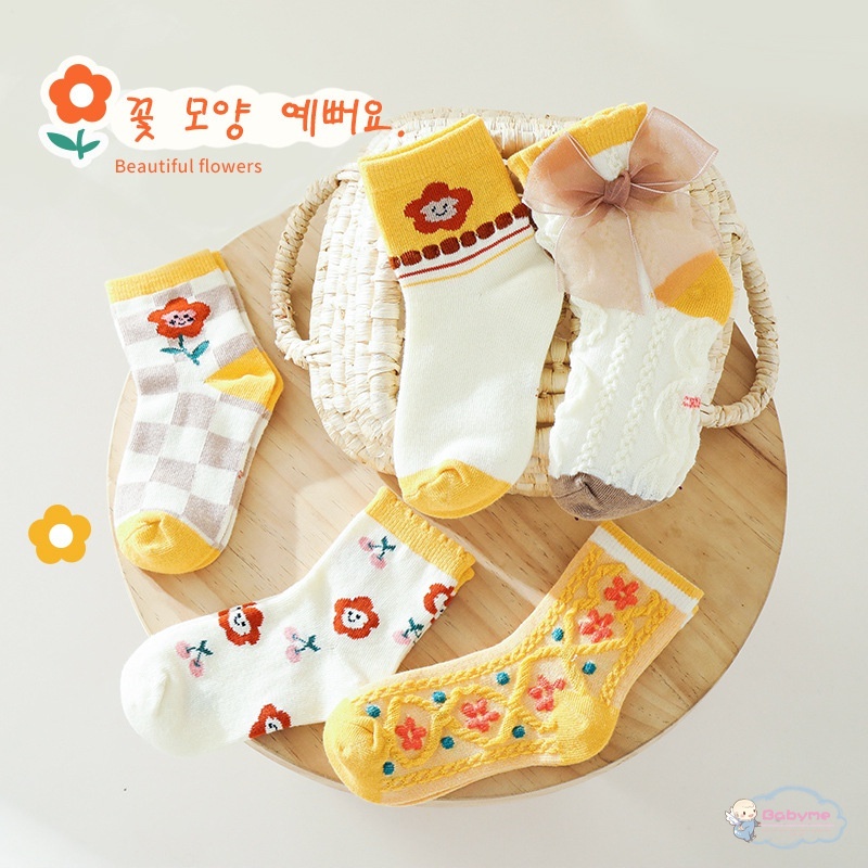 Set 5 Đôi Vớ Cotton Họa Tiết Hoạt Hình Dễ Thương Cho Bé Gái