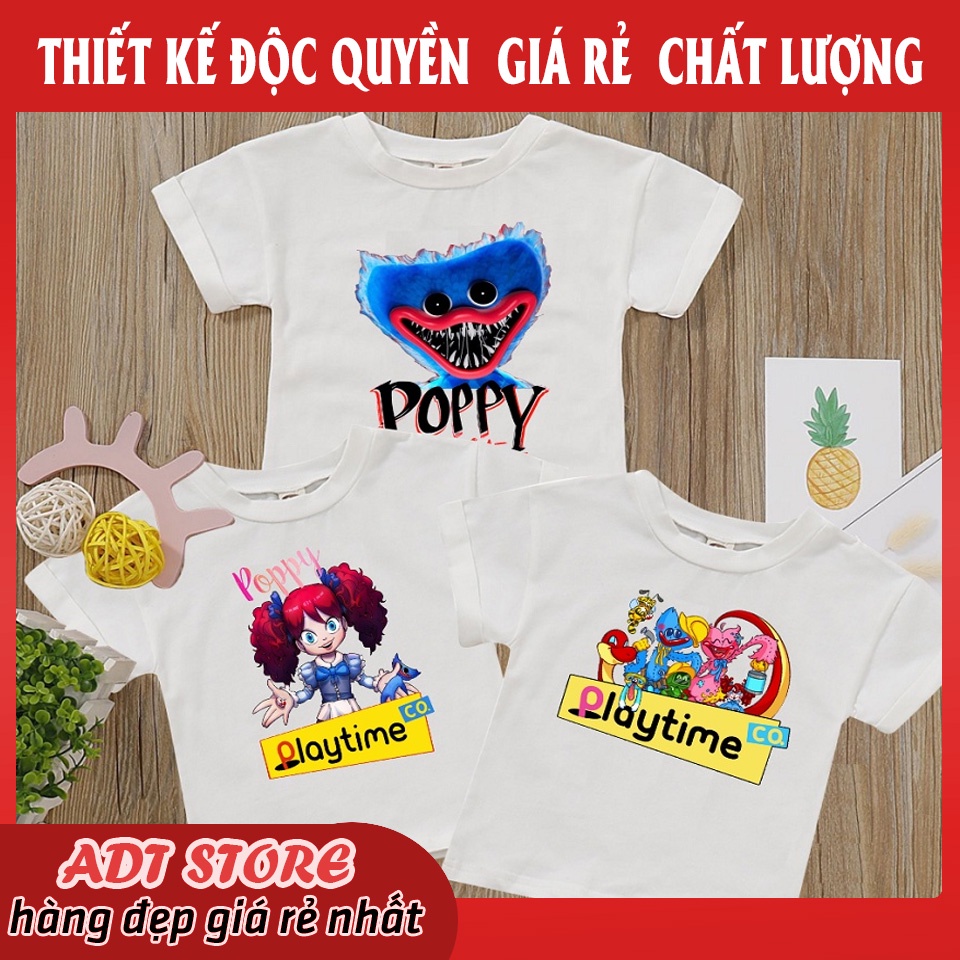 Áo thun tay ngắn in game poppy playtime và hình huggy wuggy cho trẻ em màu trắng cực hot