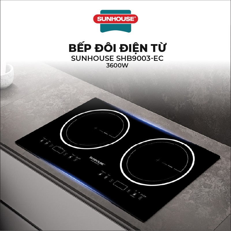 Bếp đôi điện từ SUNHOUSE SHB9003-EC | Công suất lớn 3600W | Bảo hành chính hãng 36 tháng |  Kính cường lực cao cấp