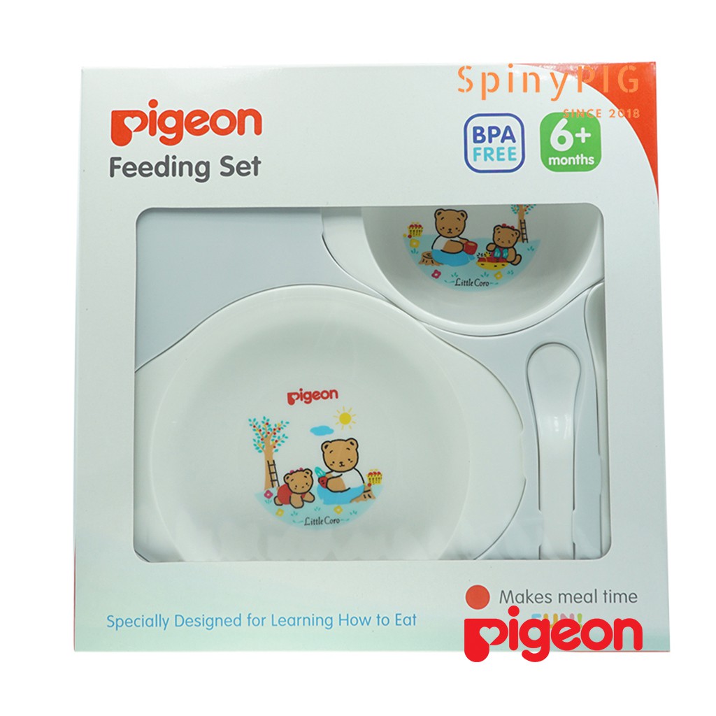 Bộ bát đĩa tập ăn mini Pigeon 100% chính hãng có tem nhập khẩu phân phối bởi đại lý chính hãng trên bao bì