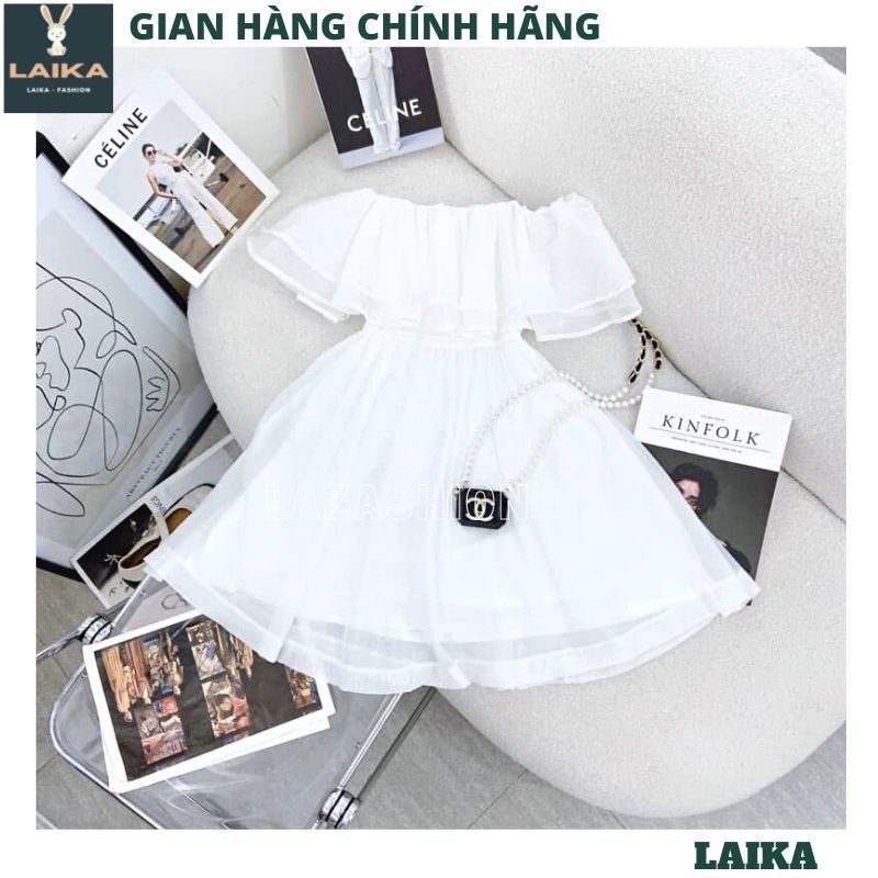 Váy voan tơ 2 lớp trễ vai tay bồng kiểu dáng hàn quốc tiểu thư bánh bèo dễ thương ulzzang -LAIKA