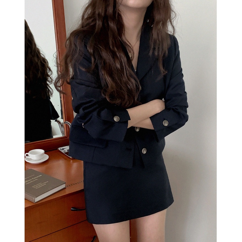 Set Áo Khoác Dài Tay + Chân Váy Ngắn Dễ Phối Đồ Thời Trang 49368