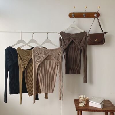 Áo len gân dài tay xoắn ngực AL-6623-1, áo len kiểu, áo len nữ cutout ngực | BigBuy360 - bigbuy360.vn