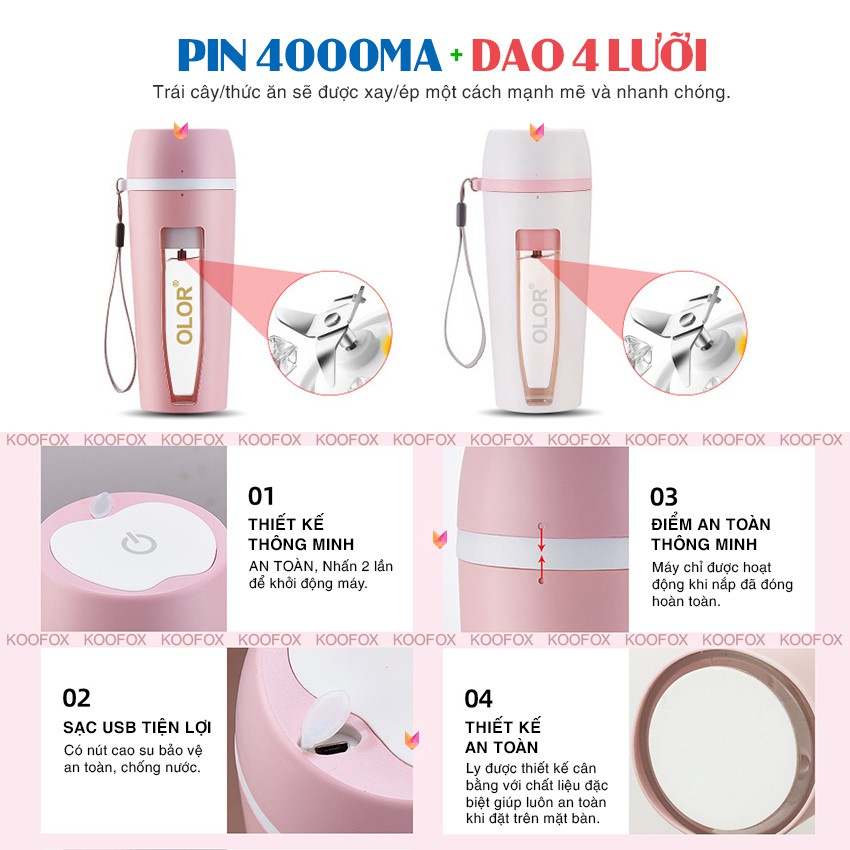 [HOT 2020] Máy Xay Sinh Tố Mini Cầm Tay OLOR Dung tích 400ML, Pin 4000mA, Quay 16000 vòng - PORTABLE JIUCE CUPS - KOOFOX