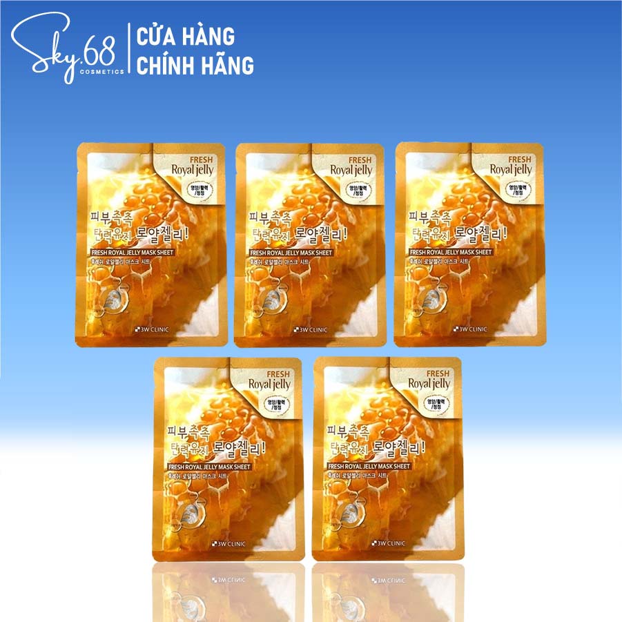 Combo 5 mặt nạ chiết xuất sữa ong chúa 3W Clinic Fresh Royal Jelly Mask Sheet 23ml x 5