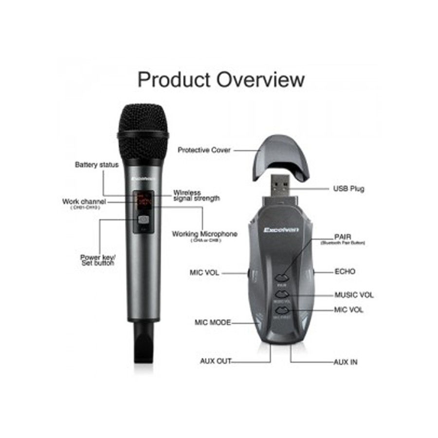 [Mã 258ELSALE giảm 7% đơn 300k] Micro Karaoke Không Dây Excelvan K18V Chính hãng Cận Audio