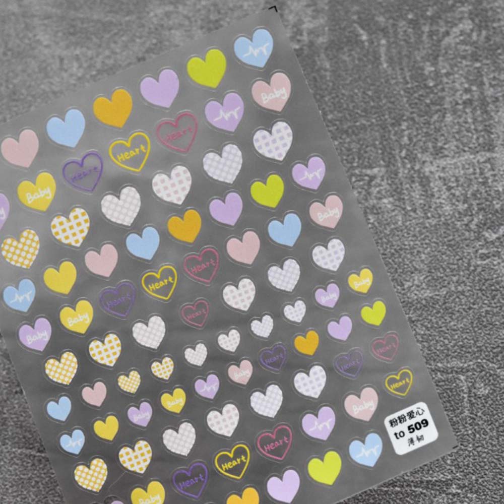 [Hàng mới về] Tờ miếng dán trang trí móng tay nghệ thuật hình trái tim 3D nhiều màu sắc phong cách Nhật Bản thời trang