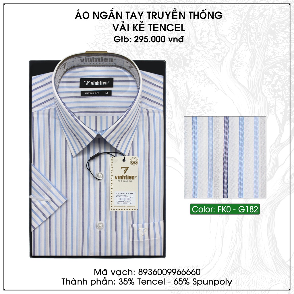 Áo Sơ Mi Ngắn Tay Sọc Caro Vĩnh Tiến Form Regular Vạt Ngang 295 - Kẻ sọc