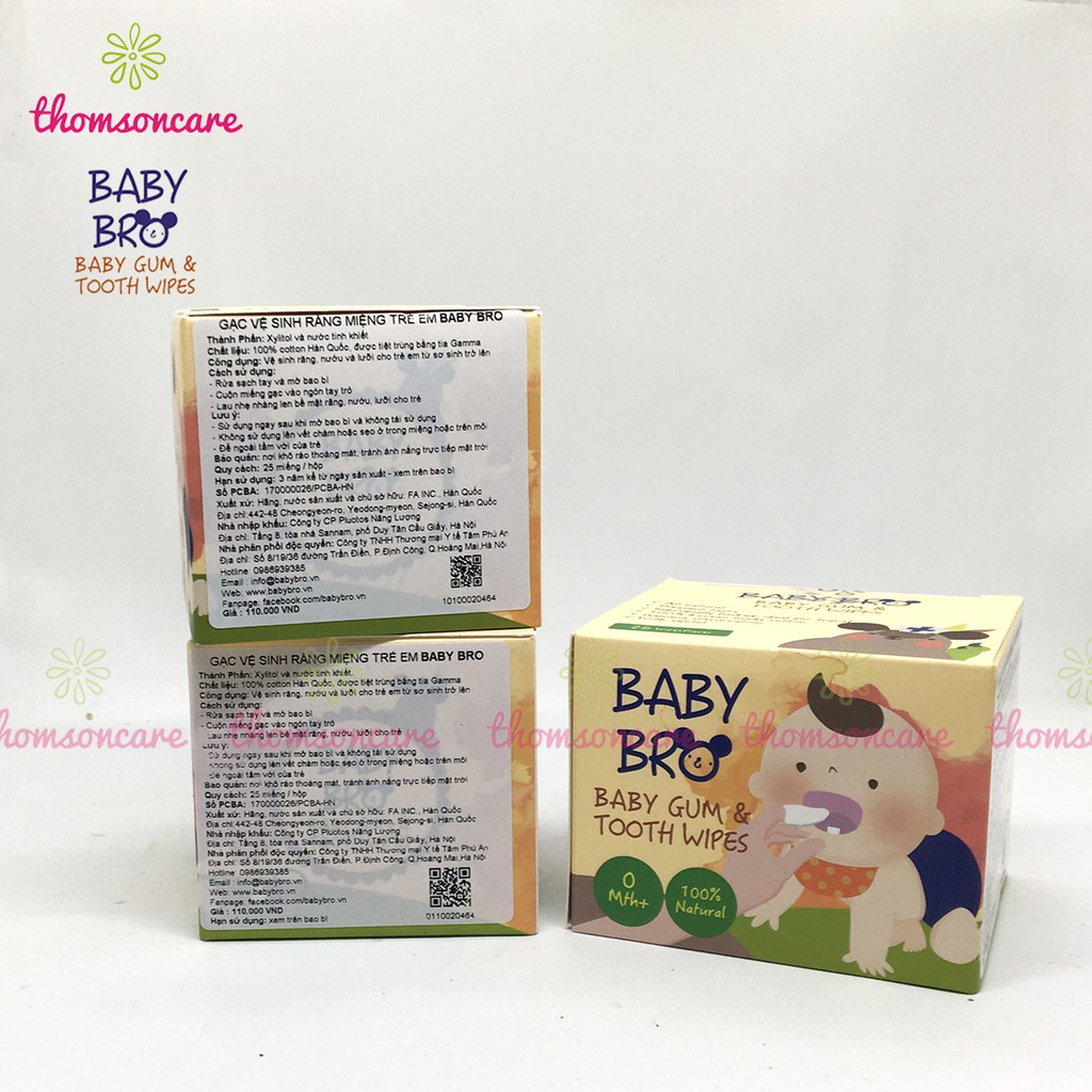 Gạc rơ lưỡi Baby Bro - Nhập khẩu Hàn Quốc - Baby Pro vệ sinh răng miệng cho bé - khăn lau răng Babybro