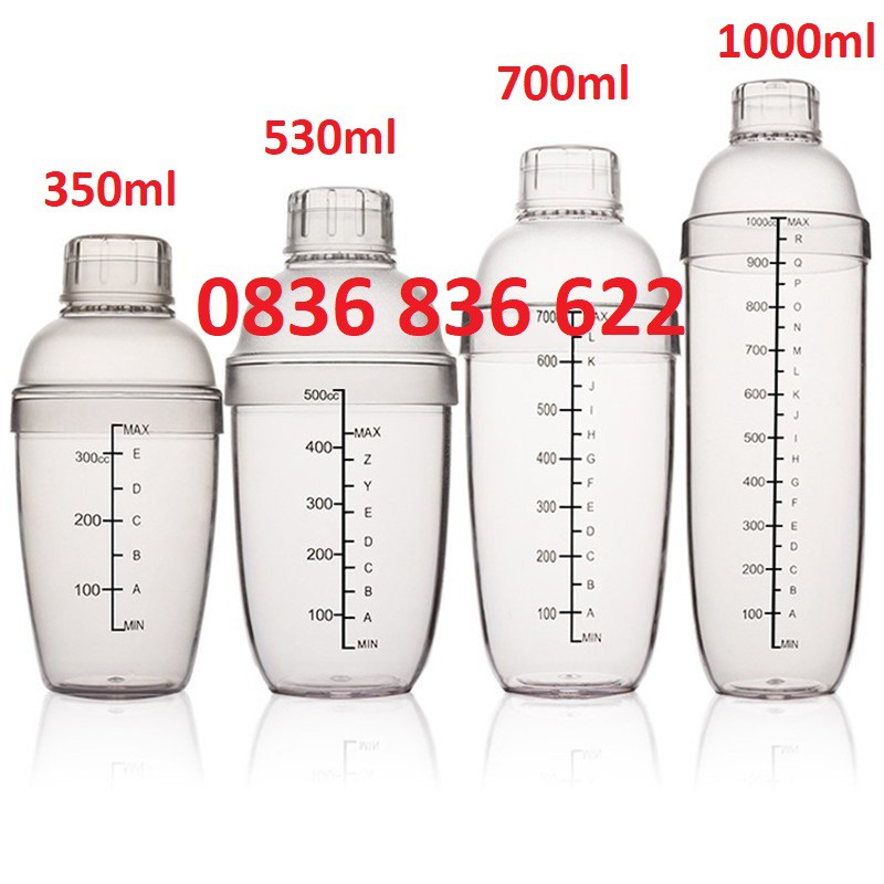 Bình Lắc Shaker Nhựa 350ML - 530ML - 700ML - 1000 ML ( Đã bao gồm nắp )