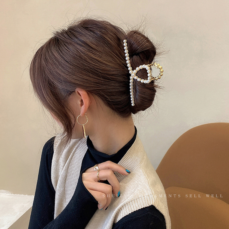 Kẹp tóc càng cua đính ngọc trai giả sang trọng cho nữ