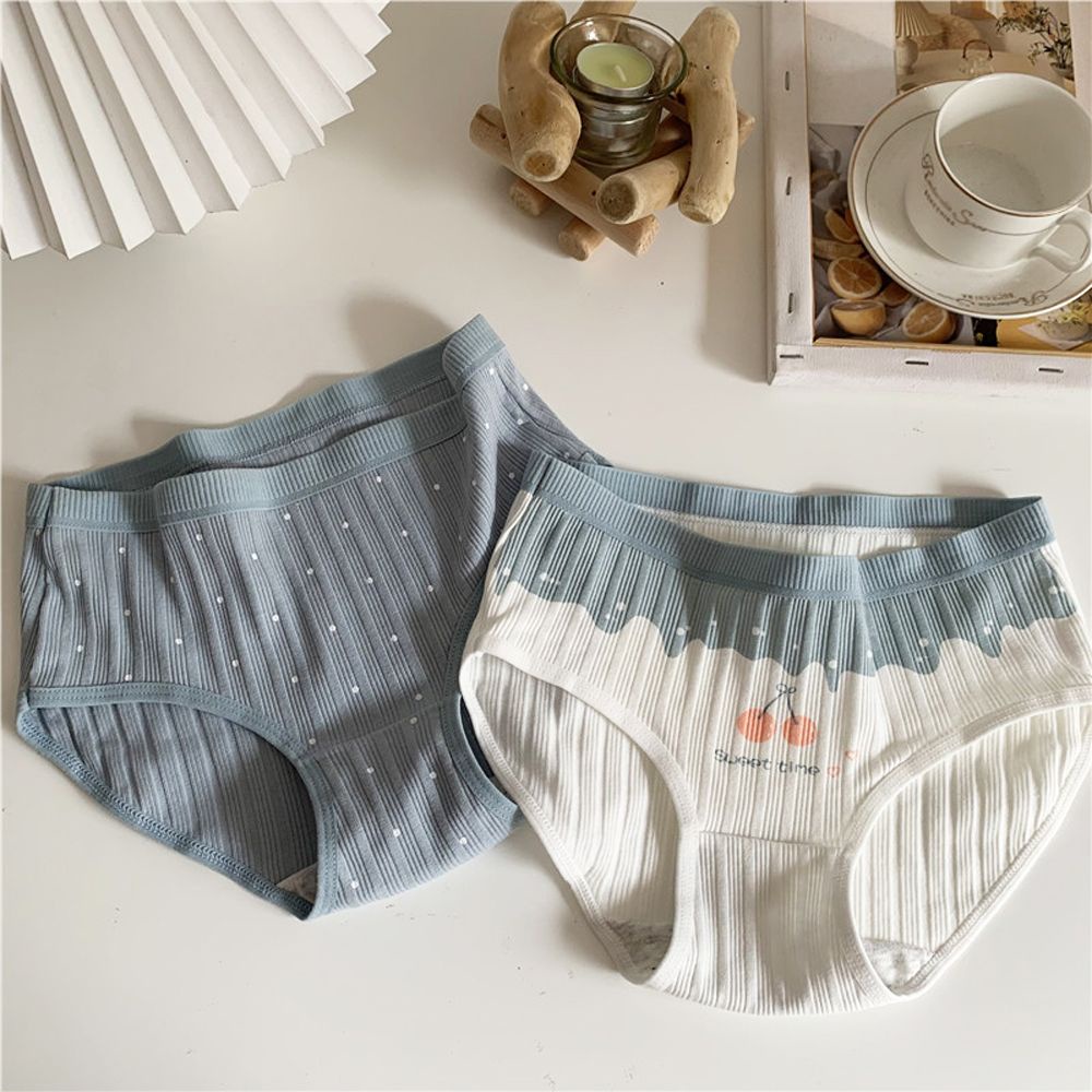 Quần Lót Cotton Thoáng Khí Đính Nơ Họa Tiết Kẻ Sọc / Chấm Bi Phong Cách Hàn Quốc Dễ Thương Cho Nữ