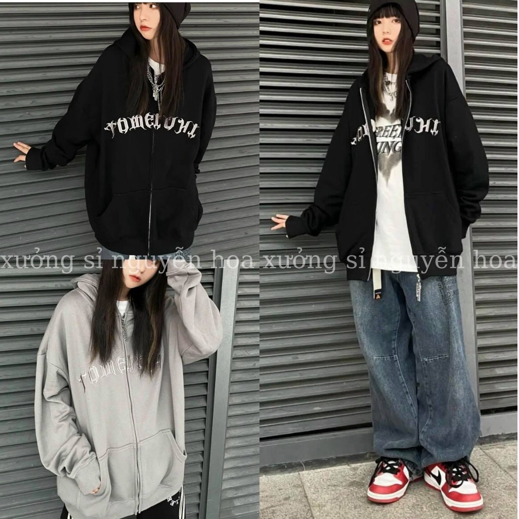 Áo khoác nỉ - áo khoác mũ hoodie nỉ chữ form rộng kiểu dáng unisex 3 màu đen/xám/be Xưởng Sỉ Nguyễn Hoa