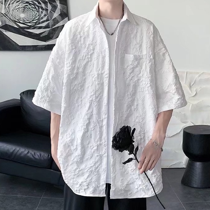 Áo Sơ Mi Ngắn Tay Dáng Rộng Thời Trang Mùa Hè Hàn Quốc Dành Cho Nam