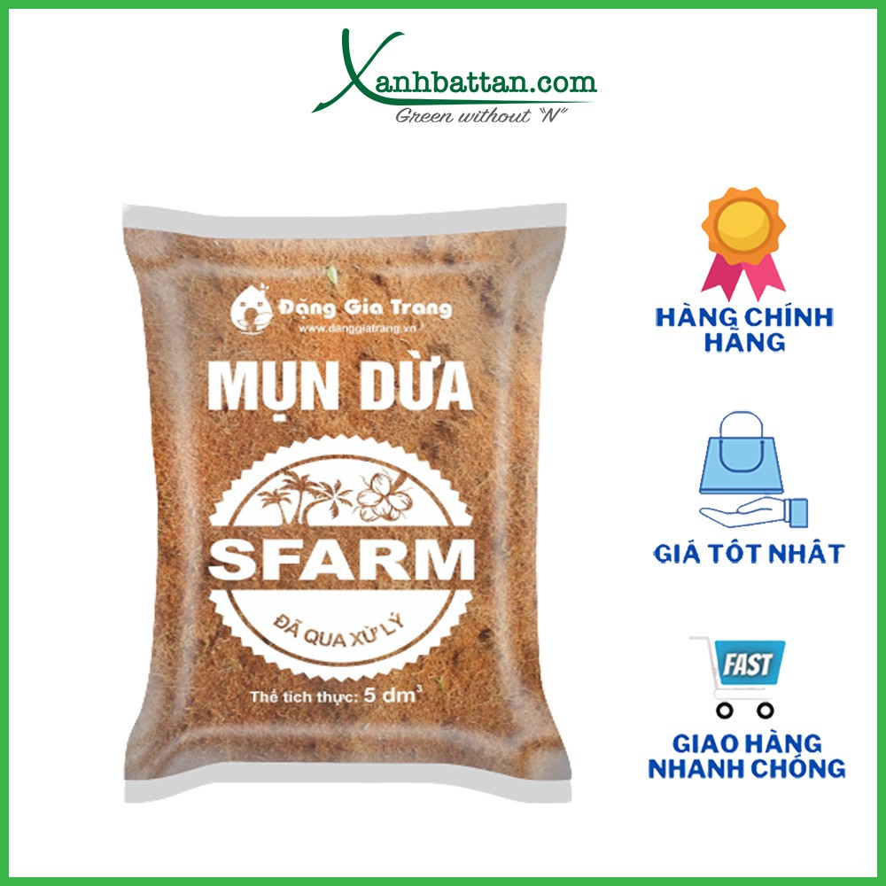 Mùn Xơ Dừa  Đã Qua Xử Lý Sfarm Giá Thể Trồng Cây, Giá Thể Trồng Rau, Ươm Hạt Giống Túi 5 dm3