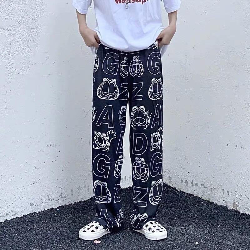 Quần Ống Suông Lưng Thun Unisex Hoạ Tiết Chữ