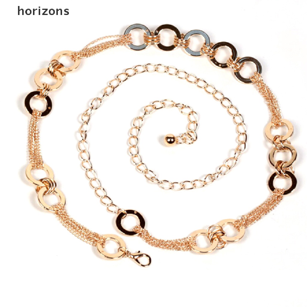 [horizons] Thắt Lưng Dây Xích Bằng Kim Loại Đính Pha Lê Vàng Cho Nữ