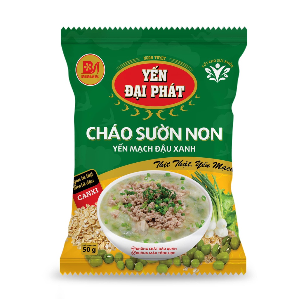 10gói Cháo sườn non Yến mạch đậu xanh 50gr Đại Phát , Yến mạch thật thịt thật