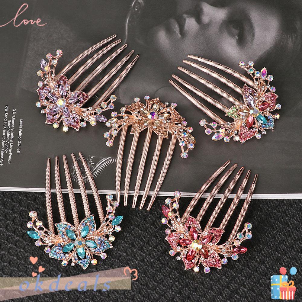 Kẹp Tóc Đính Đá Lấp Lánh Thanh Lịch Thời Trang Cho Nữ|Lược Cài Tóc Hình Hoa Đính Đá Nhiều Màu Sắc Sang Trọng Cho Cô Dâu