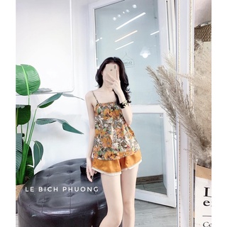 SNU414 - BỘ ĐÙI LỤA 2S ÁO HOA QUẦN TRƠN