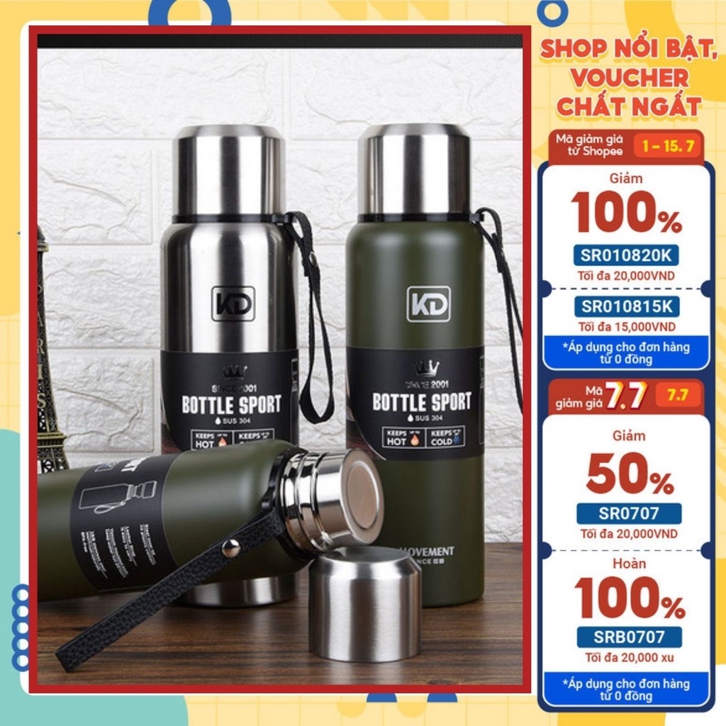 Bình giữ nhiệt inox 304 dày 3 lớp Giữ Nhiệt Tốt Nóng Lạnh24h Có Lưới Lọc Và Dây Treo dung tích 520ml,750ml,1000ml,1500ml