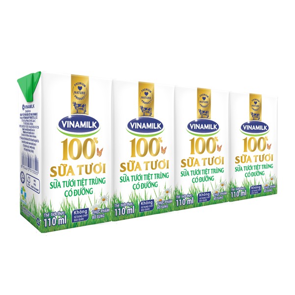 LỐC SỮA TƯƠI TIỆT TRÙNG VINAMILK 100% CÓ ĐƯỜNG, ÍT ĐƯỜNG 110ML Date mới