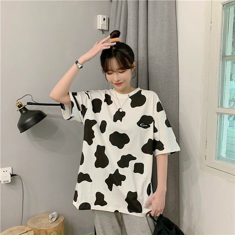 Áo form rộng bò sữa cổ tròn phối tay ngắn cute TTSLA0468