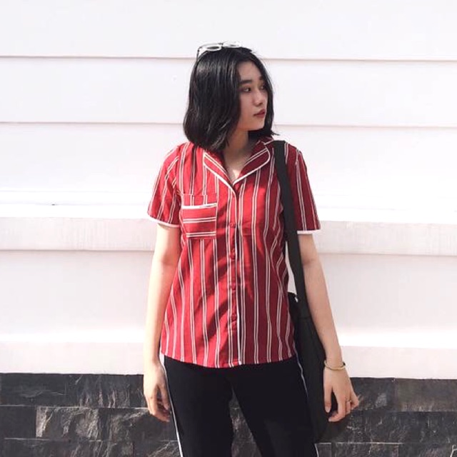 Áo Sơ Mi Sọc Cổ Vest
