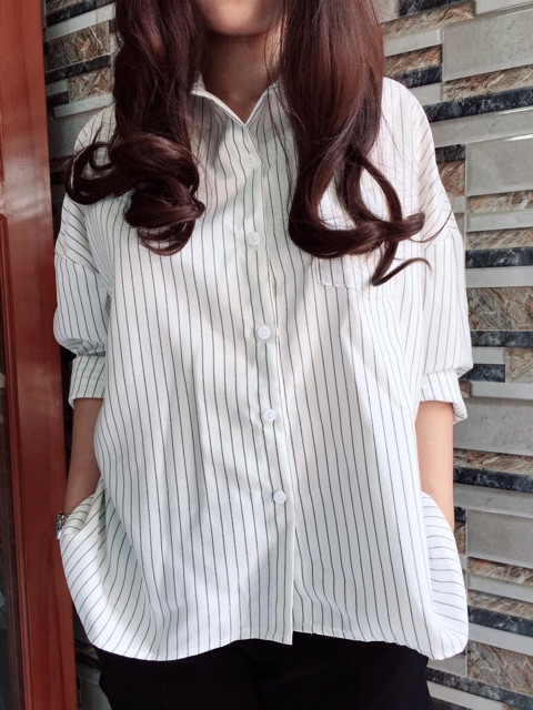 Sơ mi oversize đen sọc trắng