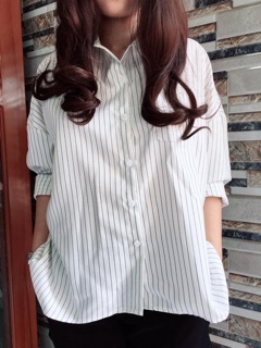 Sơ mi oversize đen sọc trắng