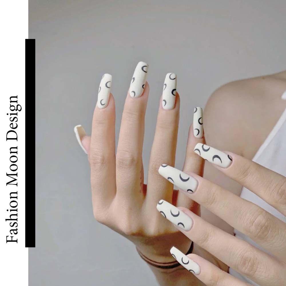 Miếng Dán Trang Trí Móng Tay Hình Mặt Trăng / Kẻ Ô / Mặt Trời Màu Trắng Đen DIY