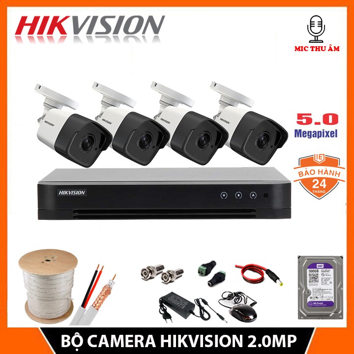 Bộ Camera Giám sát HIKVISION 5.0MP CÓ MIC, Kèm HDD 500GB/1T/2TB+đầy dủ phụ kiện tự lắp đặt-Bảo hành 24 Tháng