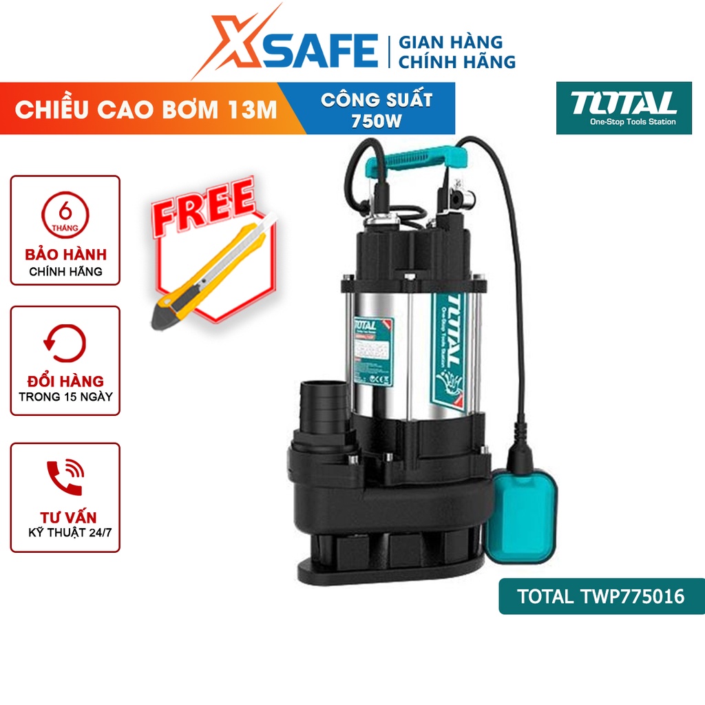 Máy bơm chìm TOTAL TWP775016 750W, vỏ bơm thép không gỉ bền bỉ - Chính hãng