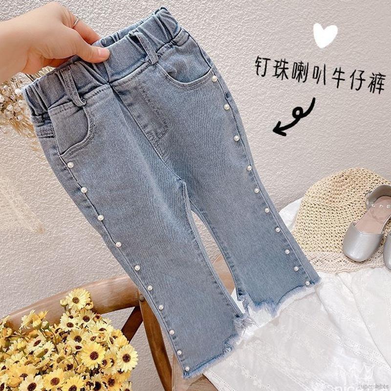 Quần Jeans Đính Hạt Phong Cách Hàn Quốc Cho Bé 3-8 Tuổi