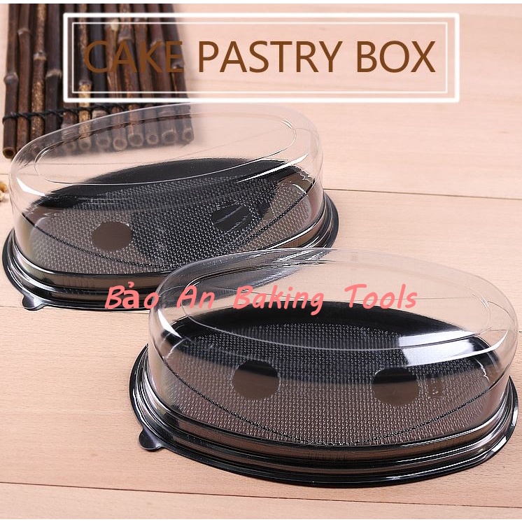 Hộp nhựa oval đế đen F70 đựng bánh Flan, cheese cake, bánh mì hoa cúc (set 10 bộ)