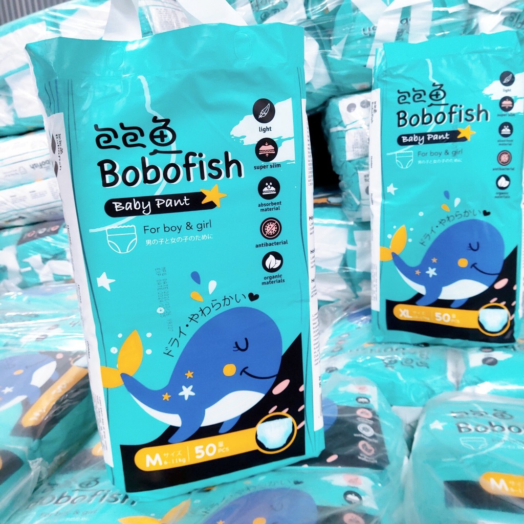 Bỉm Bobofish Cá Heo Bo Mông Cao Cấp S50/M50/L50/Xl50/XXL50/XXXL5