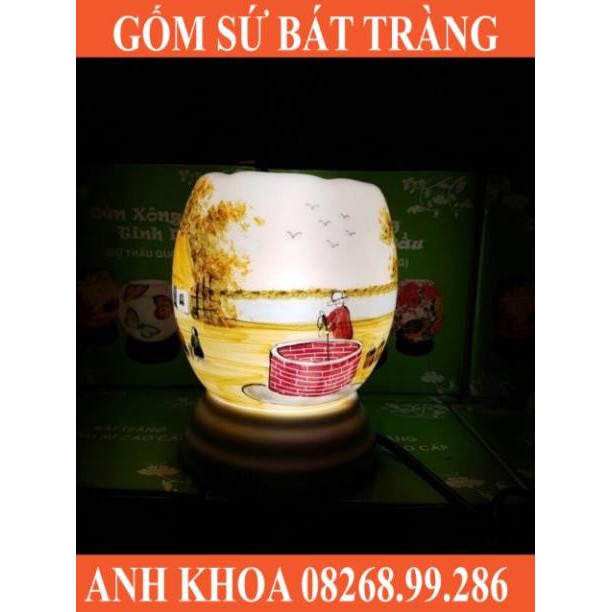 Combo 1 đèn xông tinh dầu size to + 2 lọ tinh dầu 10ml - Gốm sứ Bát Tràng Anh Khoa