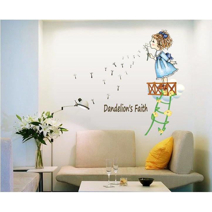 Decal dán tường cô bé thổi bồ công anh