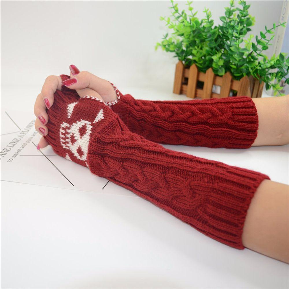 Găng Tay Hở Ngón Co Giãn Giữ Ấm Hình Bộ Xương Đáng Yêu Cho Nữ