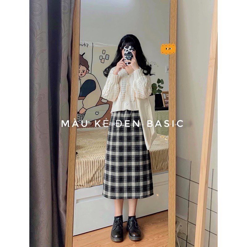 Chân váy dài chất dạ Quảng Châu dáng suông Chân váy kẻ chất dạ vintage phong cách Hàn Quốc CV12 | BigBuy360 - bigbuy360.vn