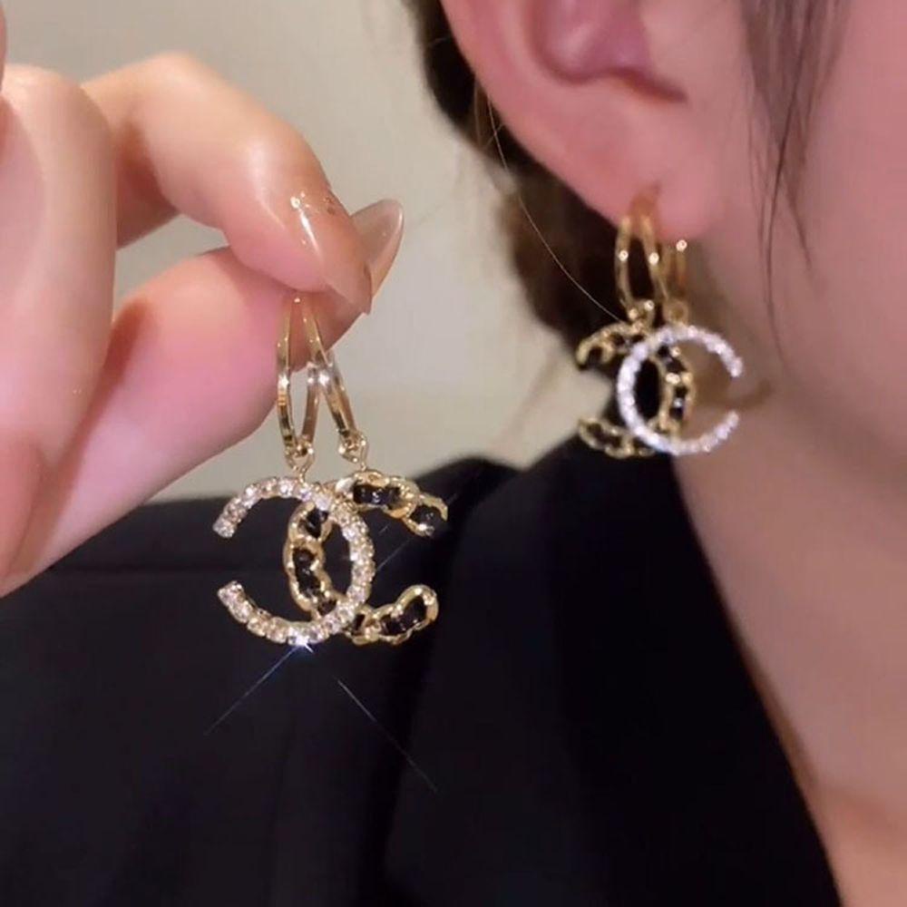 Khuyên Tai Dáng Dài Đính Đá Zircon Hình Chữ C Phong Cách Vintage Cho Nữ