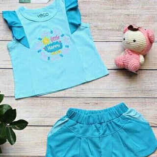 Quần áo trẻ em xuất khẩu cao cấp - Bộ thun bé gái hoa Happy thương hiệu Veco