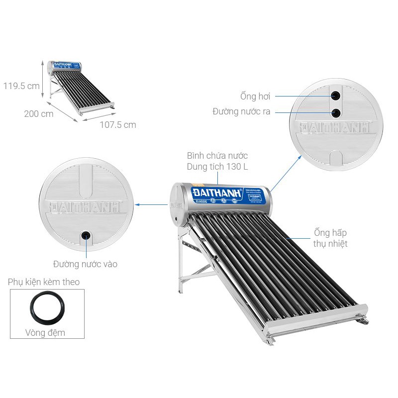 Máy 130L  nước nóng năng lượng mặt trời Tân Á Đại Thành